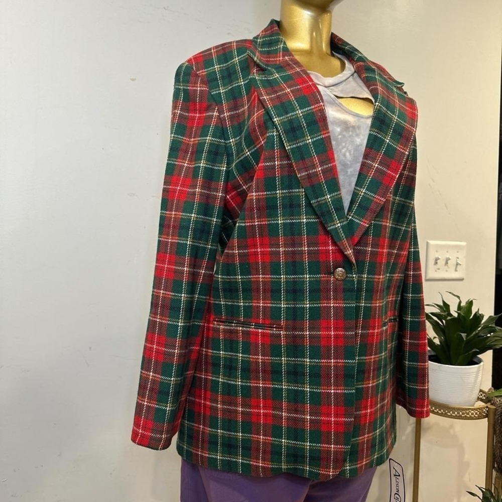 Vintage 1990s Red & green plaid blazer classic NWT 16  XL